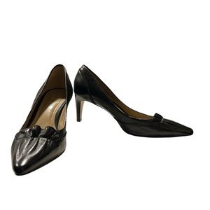 Talbots Black Leather Pointed-Toe Ruched Heels Size 7.5